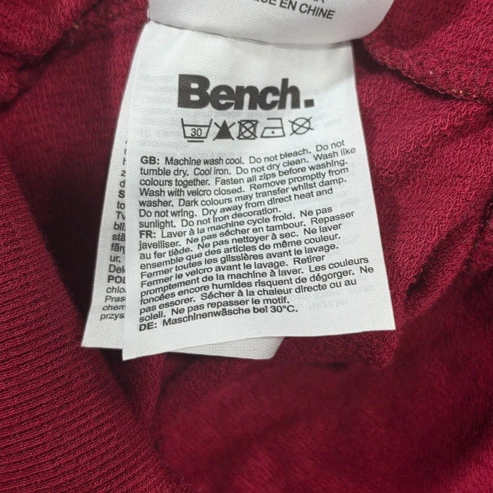 Bench Full Zip Sweatshirt Womens Small Burgundy Good Fair Isle Fox Logo Pockets
